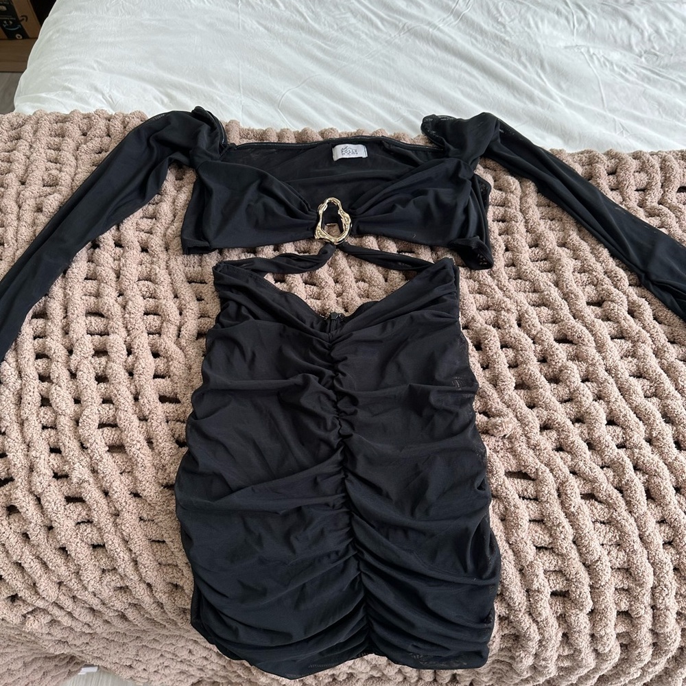 Oh Polly Black rushed mesh with gold detail